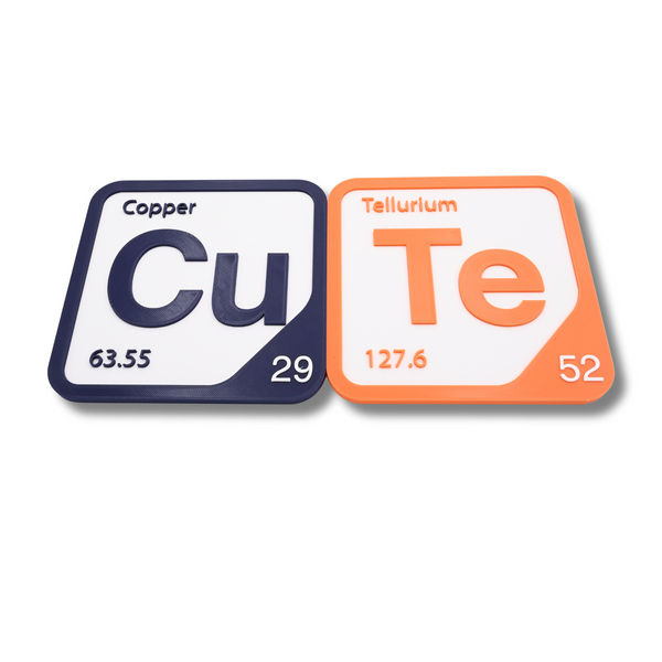 Periodic Table Word Sign - 'CUTE' (Copper + Tellurium) - 5.63 in x 5.63 - Durable & Eco-Friendly STEM Decor