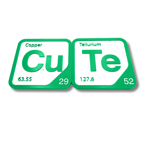 Periodic Table Word Sign - 'CUTE' (Copper + Tellurium) - 5.63 in x 5.63 - Durable & Eco-Friendly STEM Decor