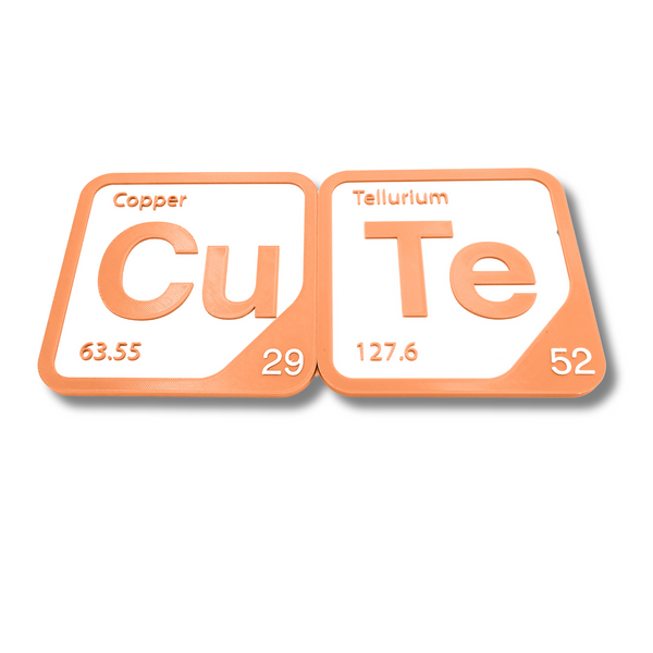 Periodic Table Word Sign - 'CUTE' (Copper + Tellurium) - 5.63 in x 5.63 - Durable & Eco-Friendly STEM Decor