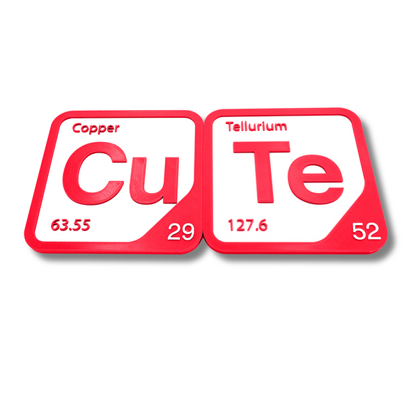 Periodic Table Word Sign - 'CUTE' (Copper + Tellurium) - 5.63 in x 5.63 - Durable & Eco-Friendly STEM Decor