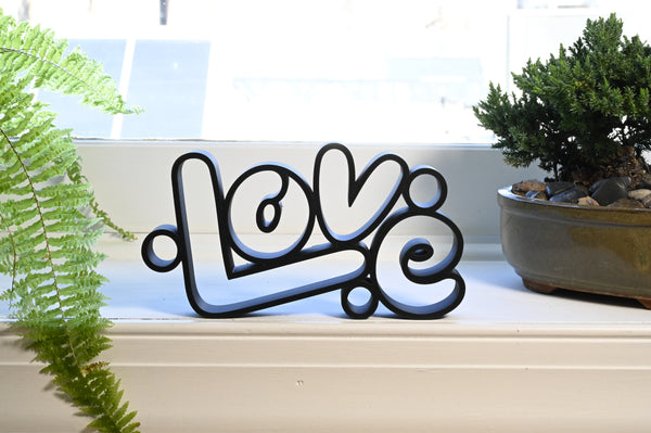 Love Bubble Letters, Minimalist Line Art, "Love" Sculpture, Elegant Inspirational Home Decor, Modern Hobbies, Desk Line Art