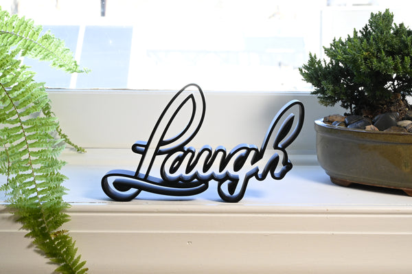 Laugh Script Style, Minimalist Line Art, "Laugh" Sculpture, Elegant Inspirational Home Decor, Modern Hobbies, Desk Line Art