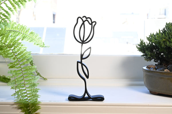 Rose Bud Sculpture, Minimalist Line Art, Rose Silhouette, Elegant Floral Home Decor, Modern Hobbies, Desk Line Art