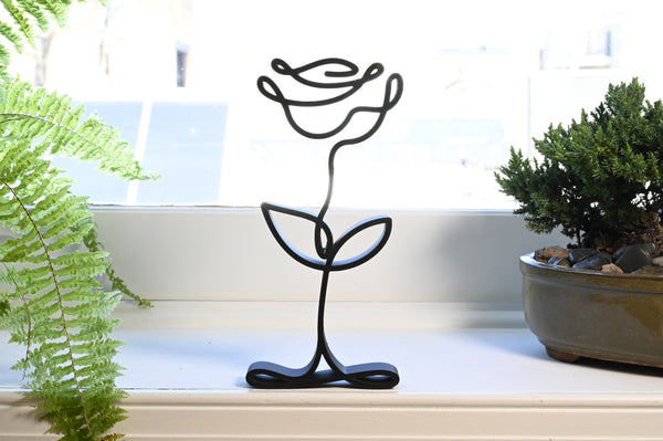 Rose Bloom Sculpture, Minimalist Line Art, Rose Silhouette, Elegant Floral Home Decor, Modern Hobbies, Desk Line Art