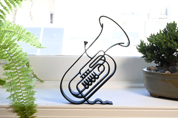Classical Concert Tuba Sculpture, Minimalist Line Art Tuba Silhouette, Elegant Music Enthusiast Home Decor, Modern Hobbies, Desk Line Art