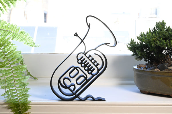 Marching Band Tuba Sculpture, Minimalist Line Art Tuba Silhouette, Elegant Music Enthusiast Home Decor, Modern Hobbies, Desk Line Art