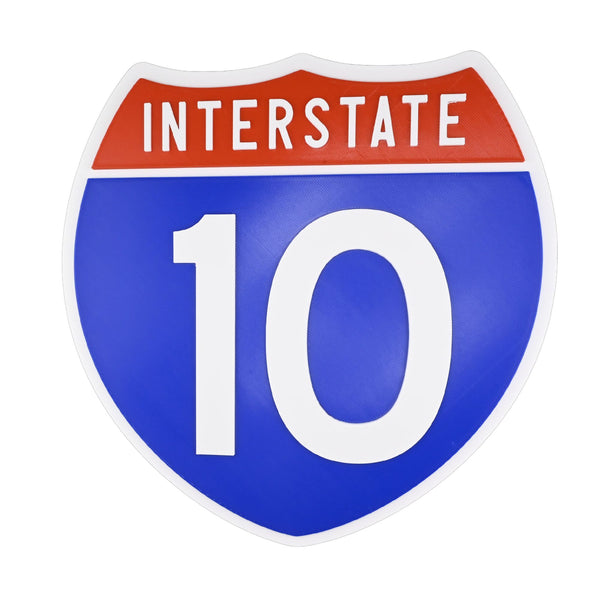 Interstate 10 Road Sign Replica | 8.53 x 8.54 Inches | Blue with White and Red