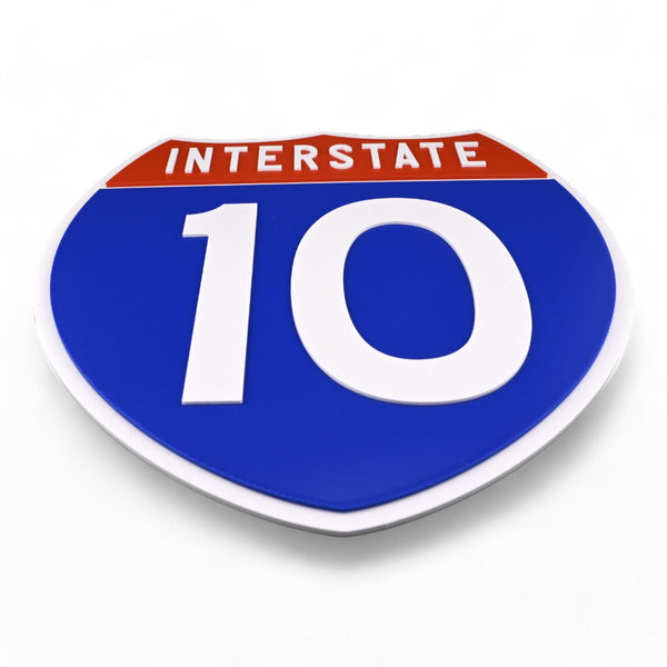 Interstate 10 Road Sign Replica | 8.53 x 8.54 Inches | Blue with White and Red