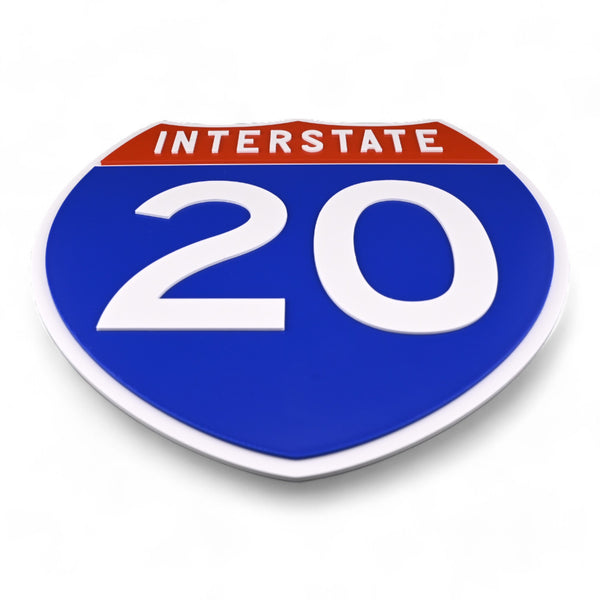 Interstate 20 Road Sign Replica | 8.53 x 8.54 Inches | Blue with White and Red