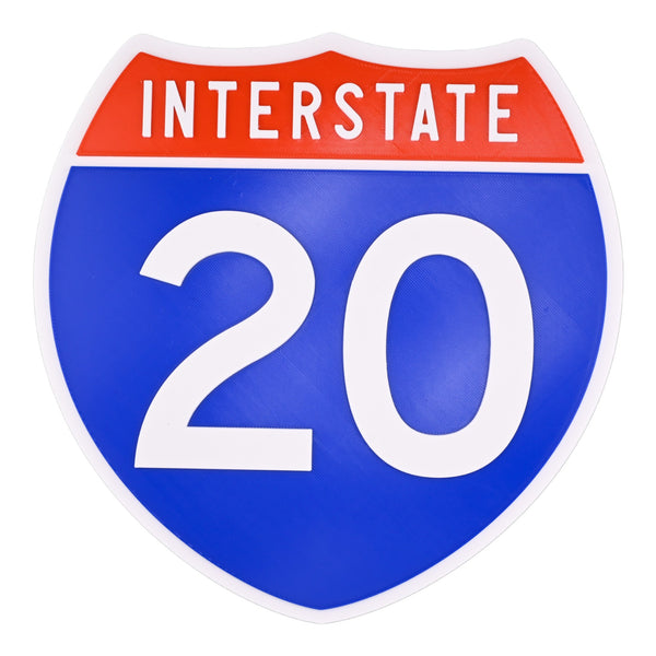 Interstate 20 Road Sign Replica | 8.53 x 8.54 Inches | Blue with White and Red