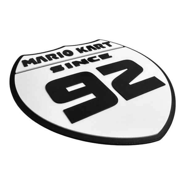 Mario Kart Since 1992 Wall Sign – Retro Gaming Shield Design – 8.53" x 8.54" – Adhesive Pad Included