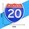 Interstate 20 Road Sign Replica | 8.53 x 8.54 Inches | Blue with White and Red