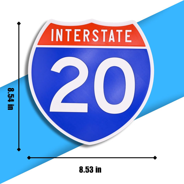 Interstate 20 Road Sign Replica | 8.53 x 8.54 Inches | Blue with White and Red