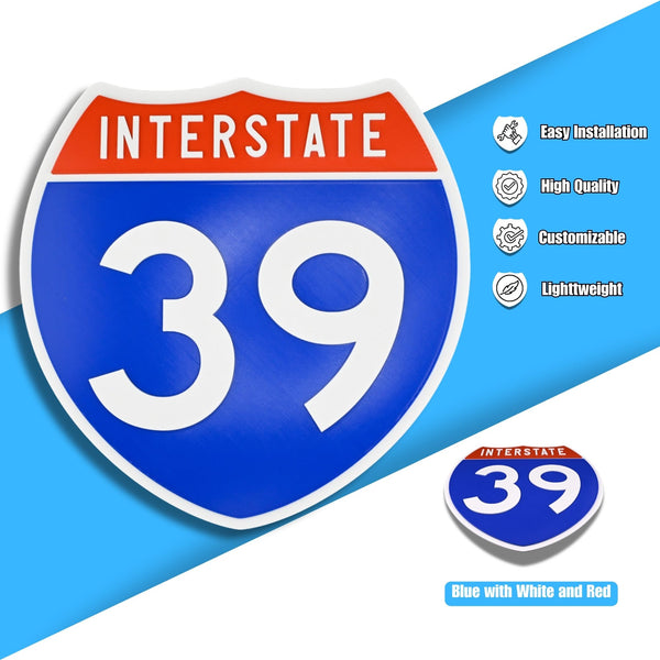 Interstate 39 Road Sign Replica – Personalized Travel Sign | Home & Office Wall Decor (8.54” x 8.53”)