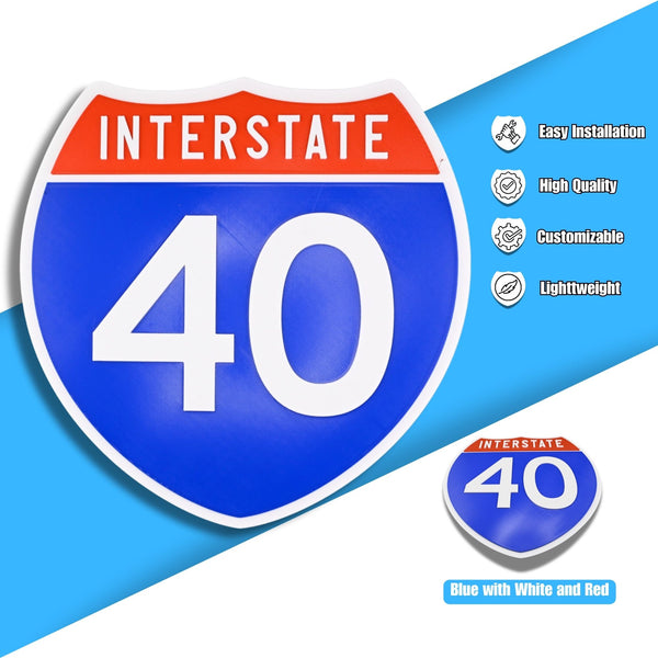 Interstate 40 Road Sign Replica – Personalized Travel Sign | Home & Office Wall Decor (8.54” x 8.53”)