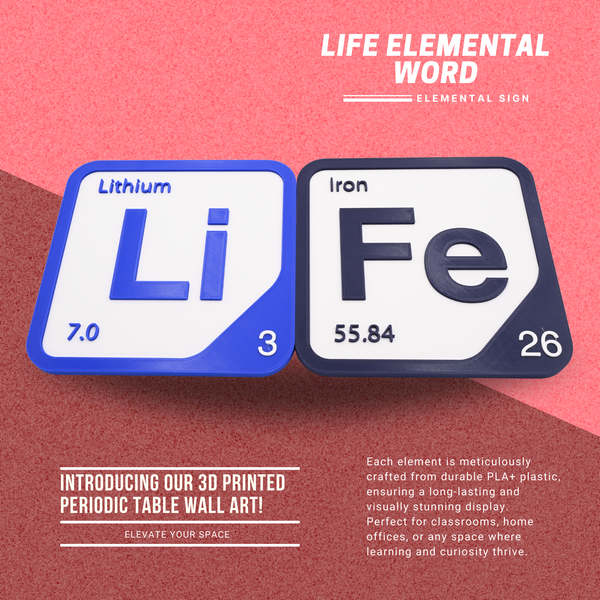 Periodic Table Word Sign - 'LIFE' (Lithium + Iron) - 5.63 in x 5.63 - Durable & Eco-Friendly STEM Decor
