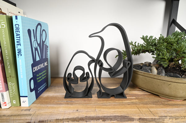 Arctic Penguin Embrace Set, Minimalist Line Art Penguin Set, Momma & Baby Penguin Home Decor, Modern Hobbies and Desk Line Art