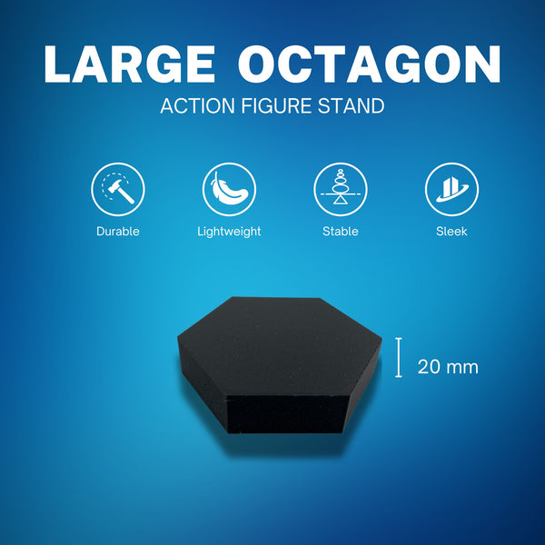 Large Octagon Action Figure Stands – Durable Display Set in Matte White or Black, Individual Heights or Full Set Available