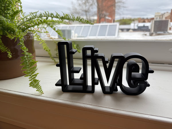 Live Retro Bold, Minimalist Line Art, "Live" Sculpture, Elegant Inspirational Home Decor, Modern Hobbies, Desk Line Art