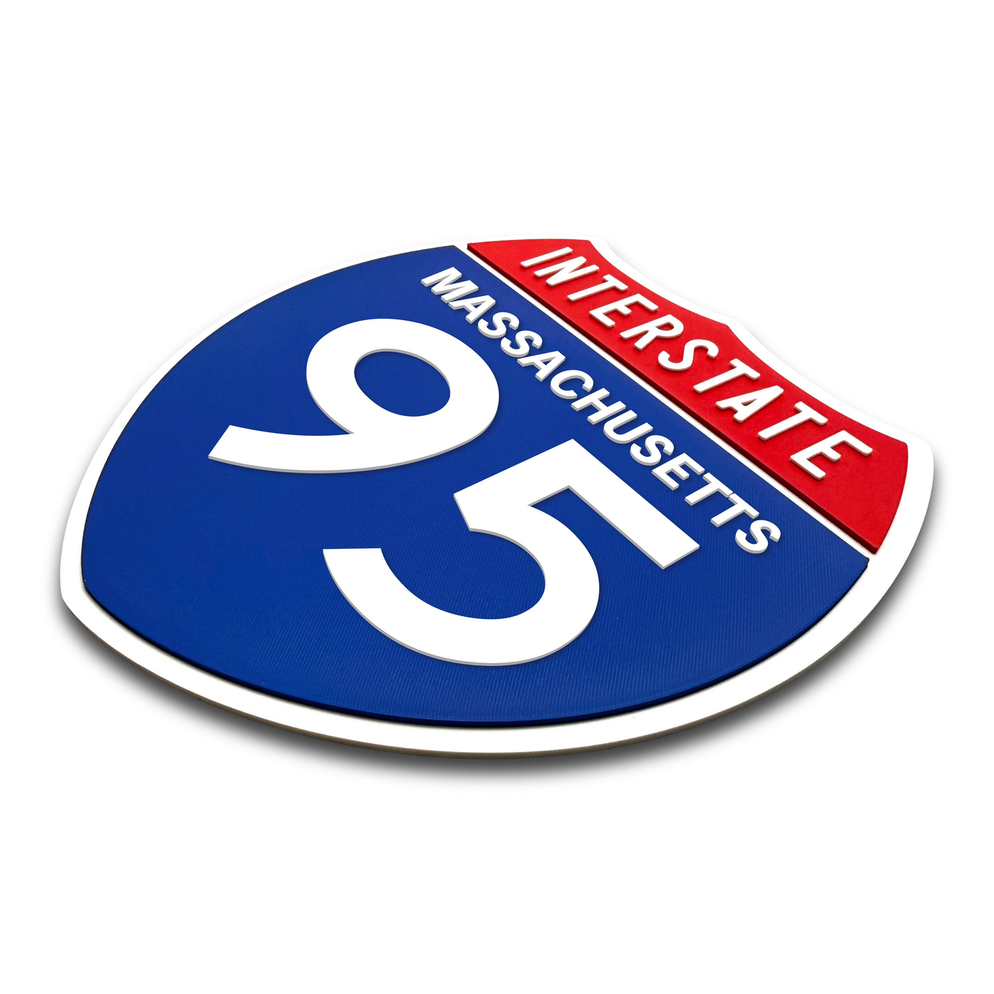 Interstate 95 Massachusetts road sign replica three-quarter view