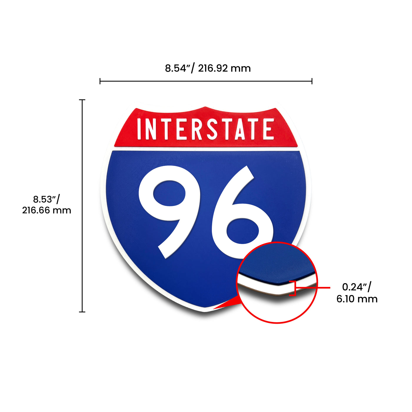 Interstate 96 Number Only road sign replica dimension view