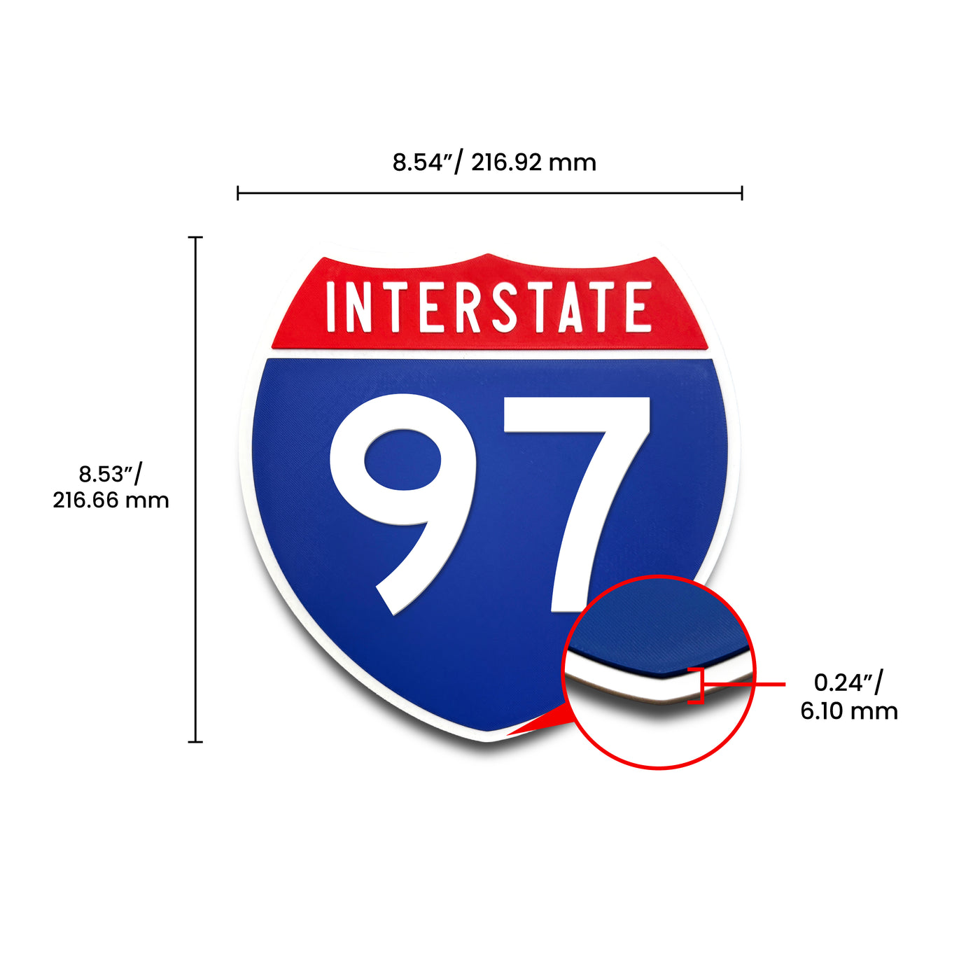Interstate 97 Number Only road sign replica dimension view