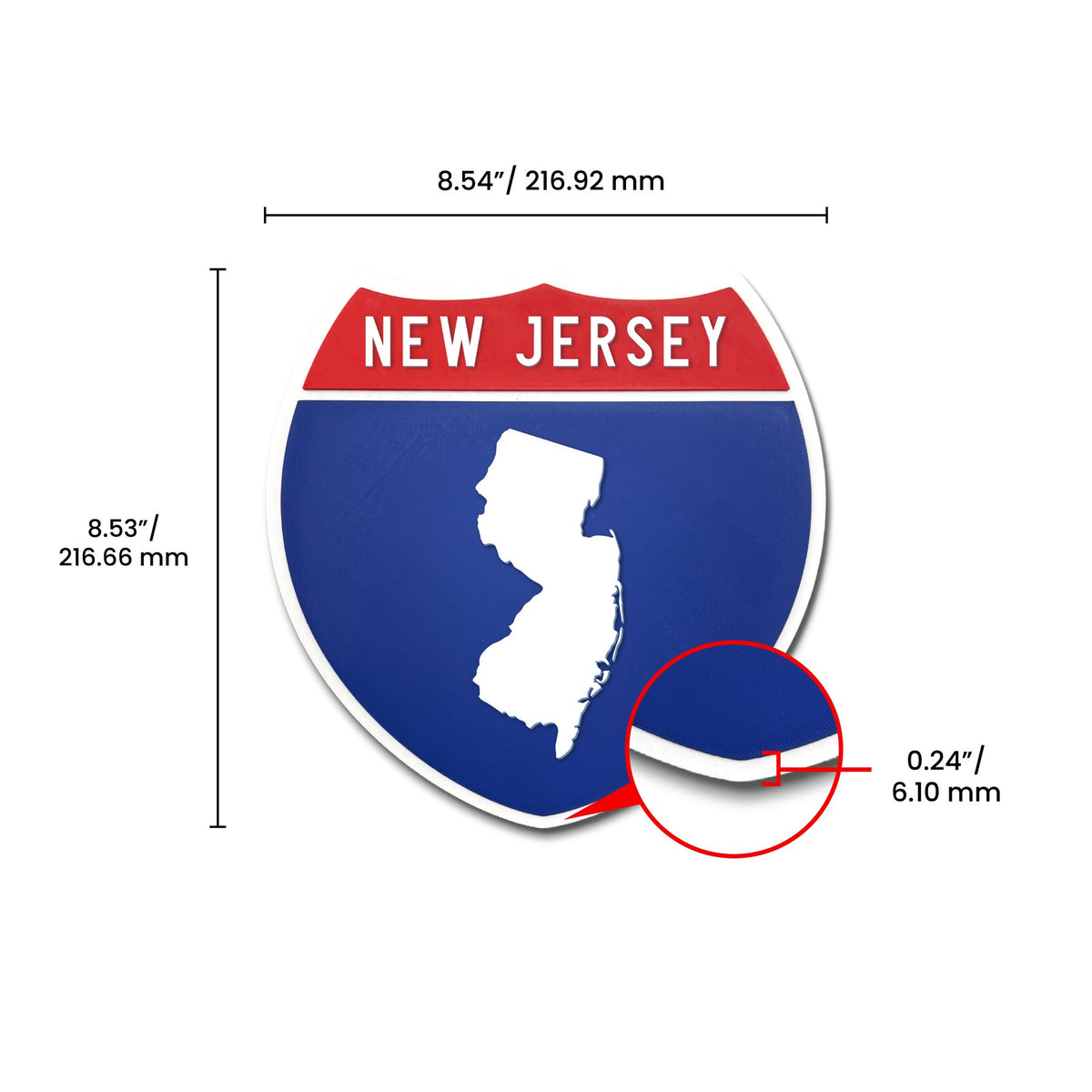 New Jersey Interstate Shield Silhouette sign dimension view