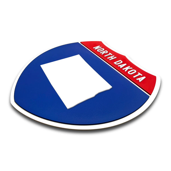 North Dakota Interstate Shield Silhouette sign three quarter view