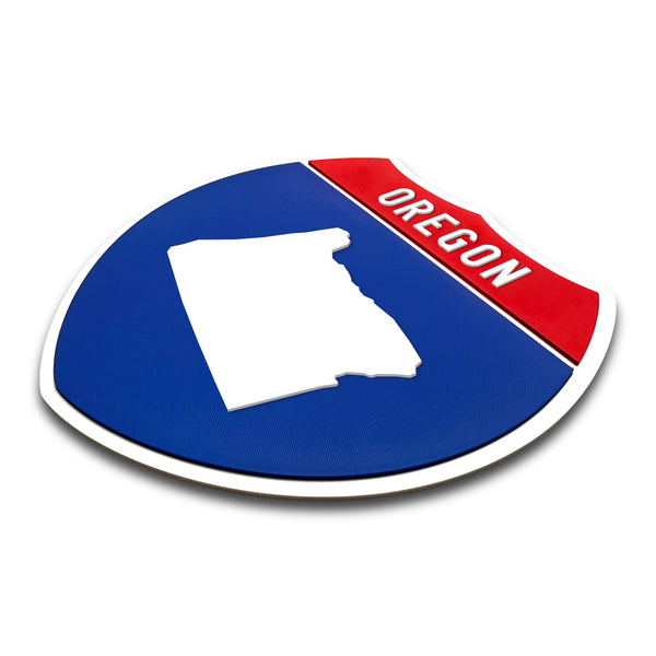 Oregon Interstate Shield Silhouette sign three quarter view