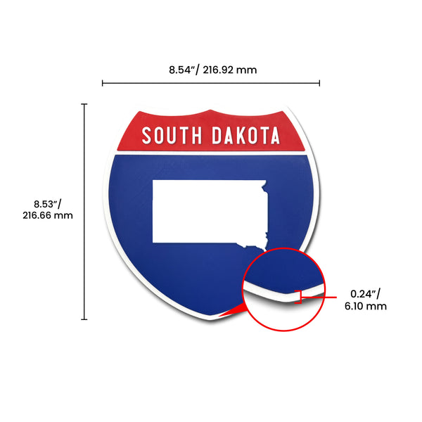 South Dakota Interstate Shield Silhouette sign dimension view