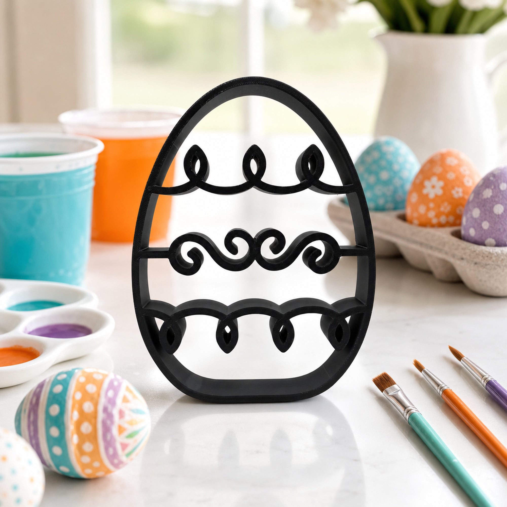 Squiggly Wave Easter Egg Line Art Sculpture