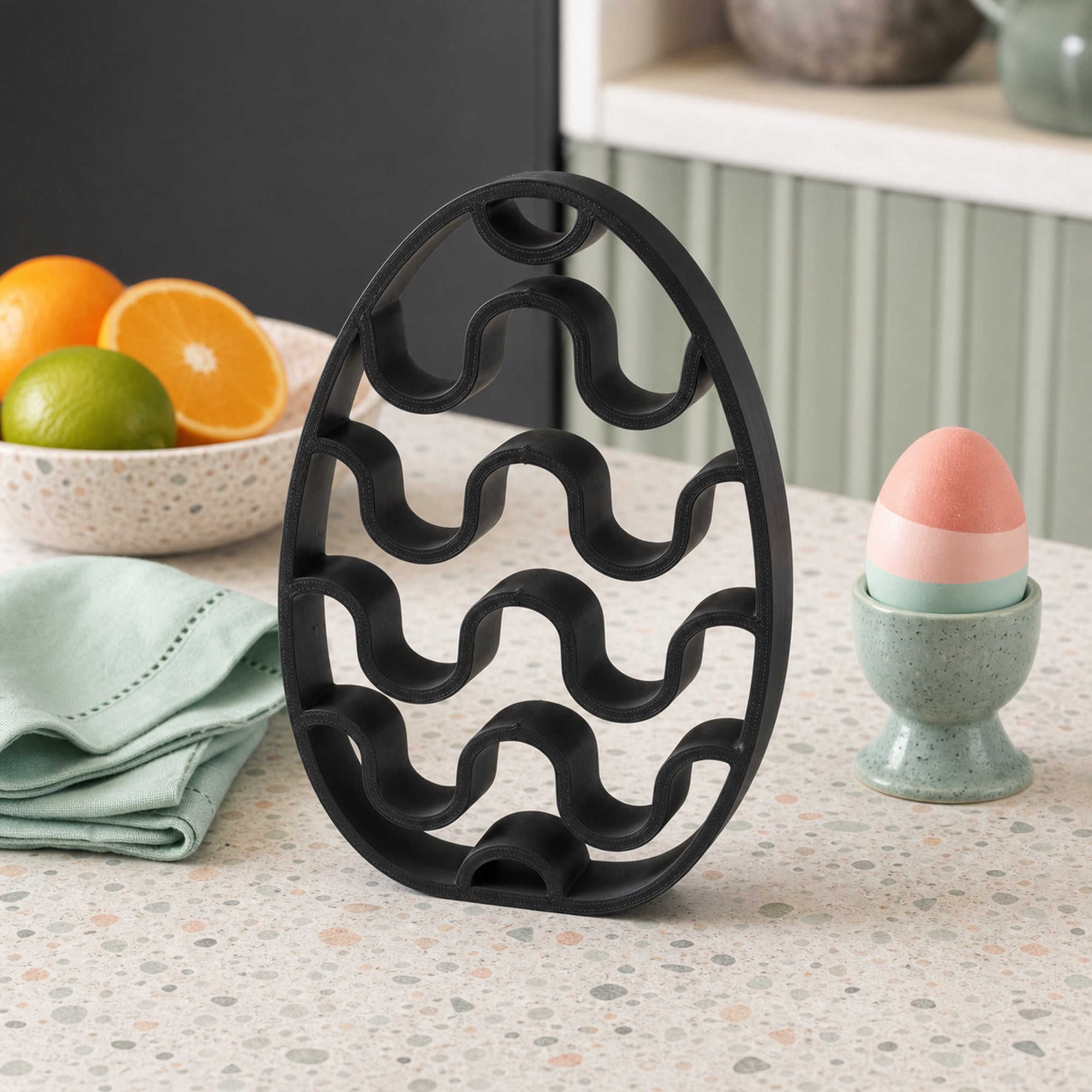 Chevron Stripes Easter Egg Line Art Sculpture
