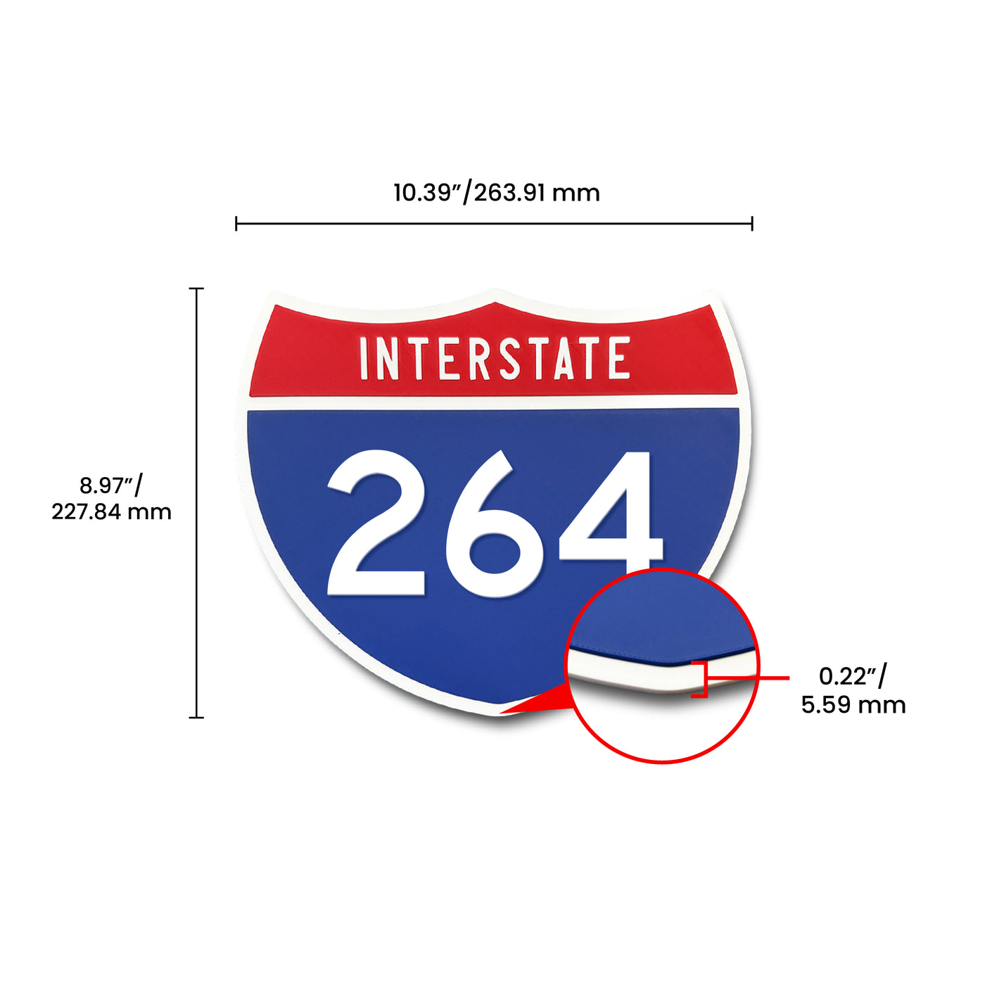 Interstate 264 Number Only road sign replica dimension view