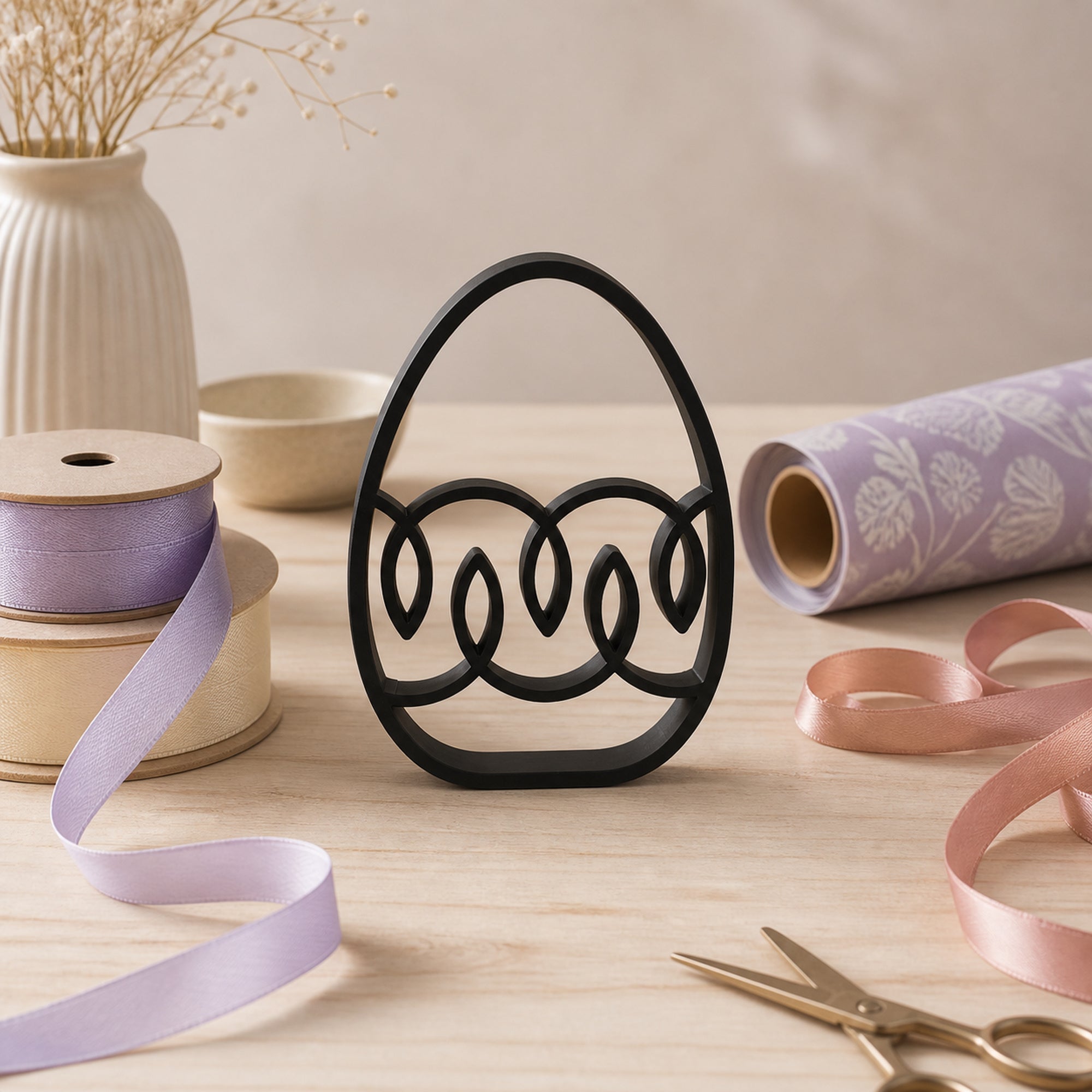 Ribbon Drift Easter Egg Line Art Sculpture