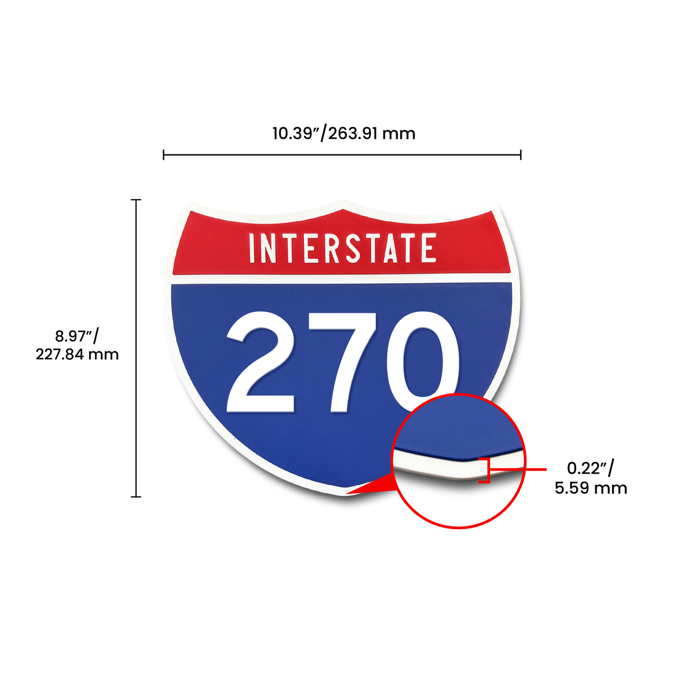 Interstate 270 Number Only road sign replica dimension view