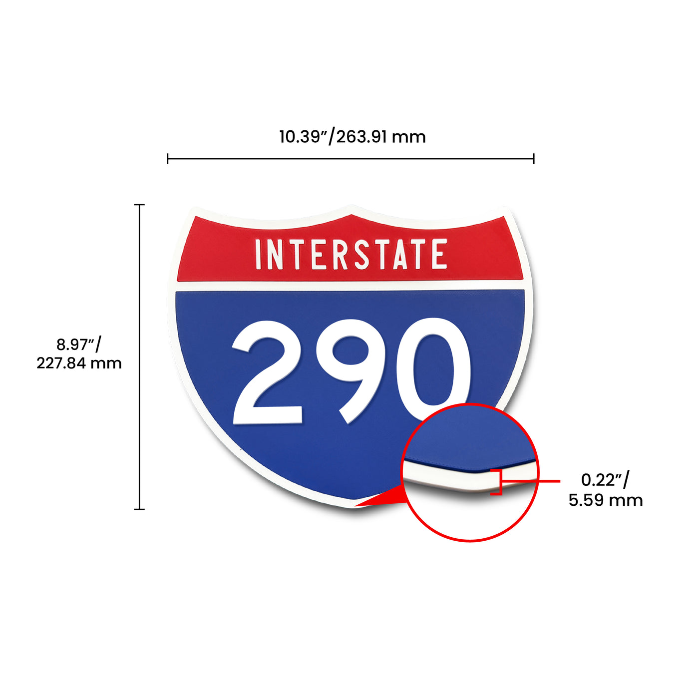 Interstate 290 Number Only road sign replica dimension view