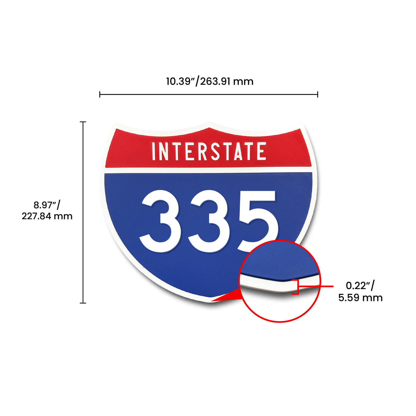 Interstate 335 Number Only road sign replica dimension view