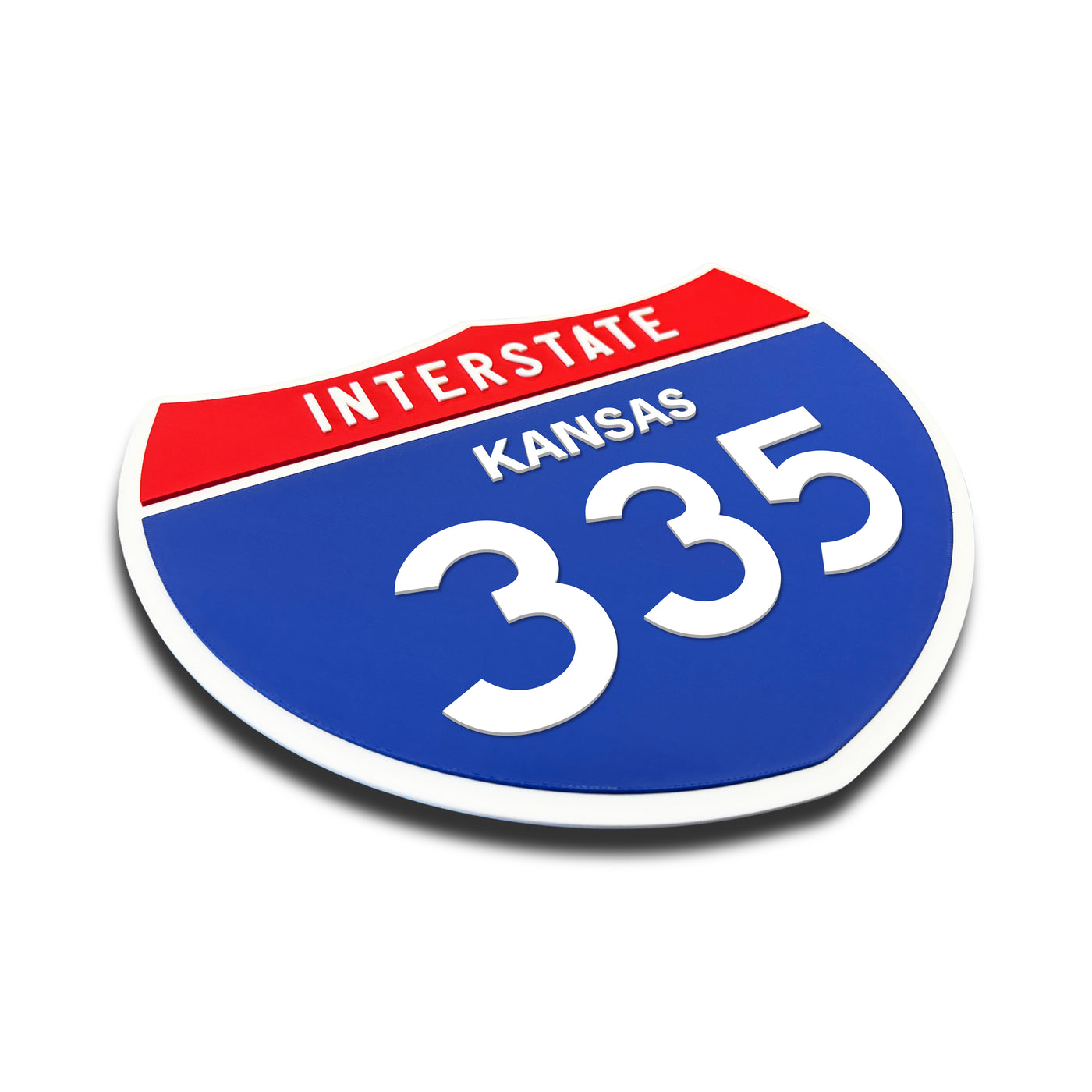 Interstate 335 – Kansas road sign replica three-quarter view