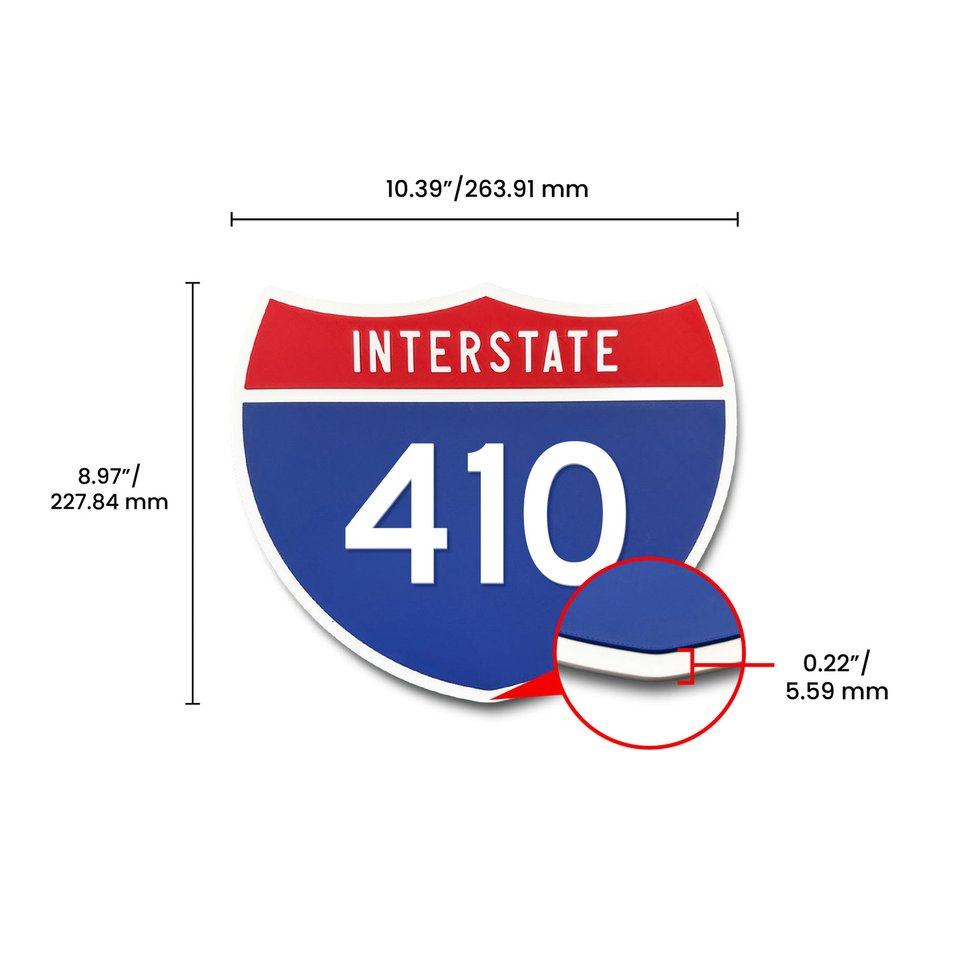 Interstate 410 Number Only road sign replica dimension view