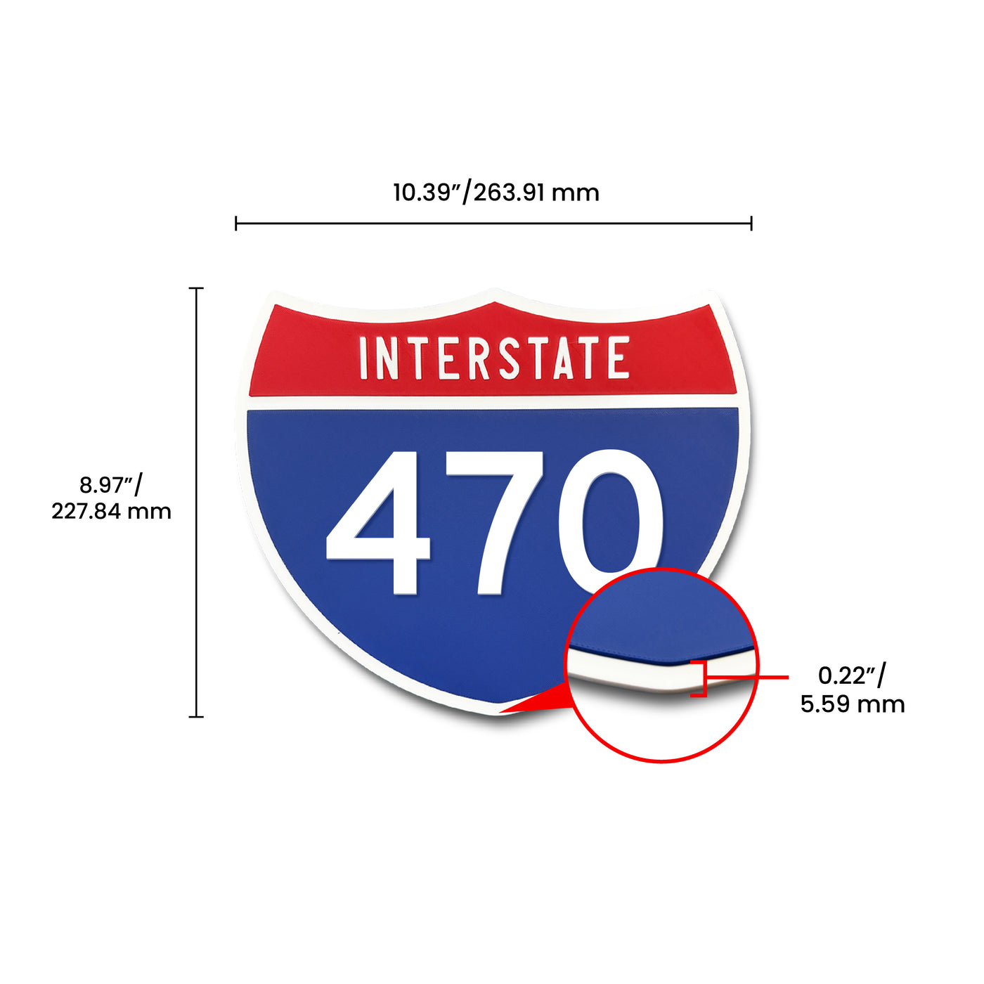 Interstate 470 Number Only road sign replica dimension view