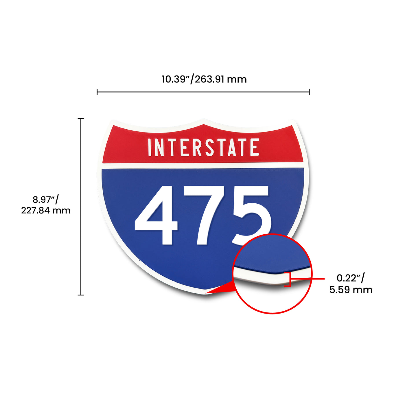 Interstate 475 Number Only road sign replica dimension view