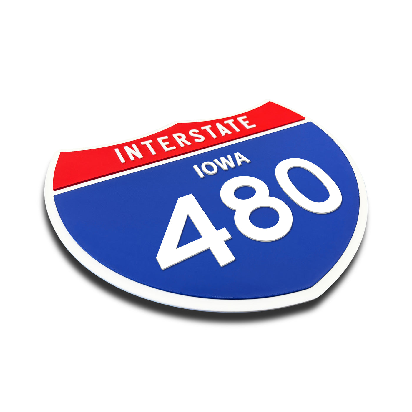 Interstate 480 – Iowa road sign replica three-quarter view