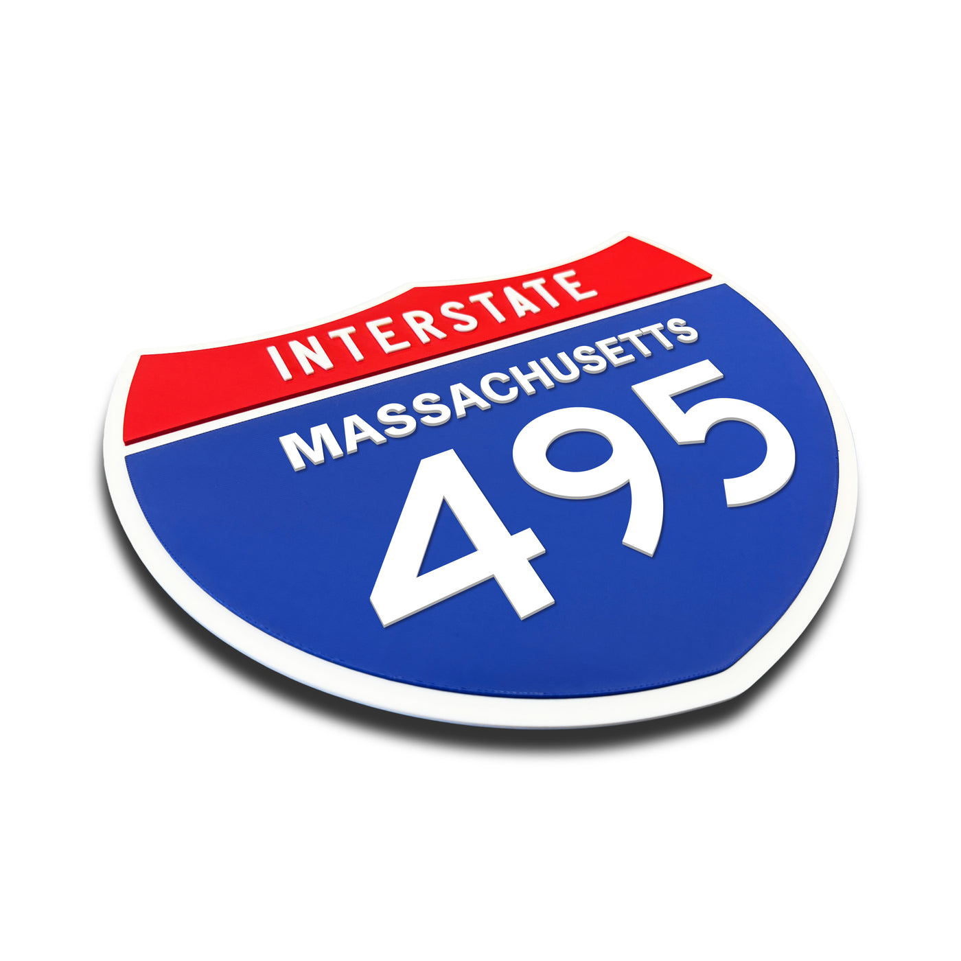 Interstate 495 – Massachusetts road sign replica three-quarter view