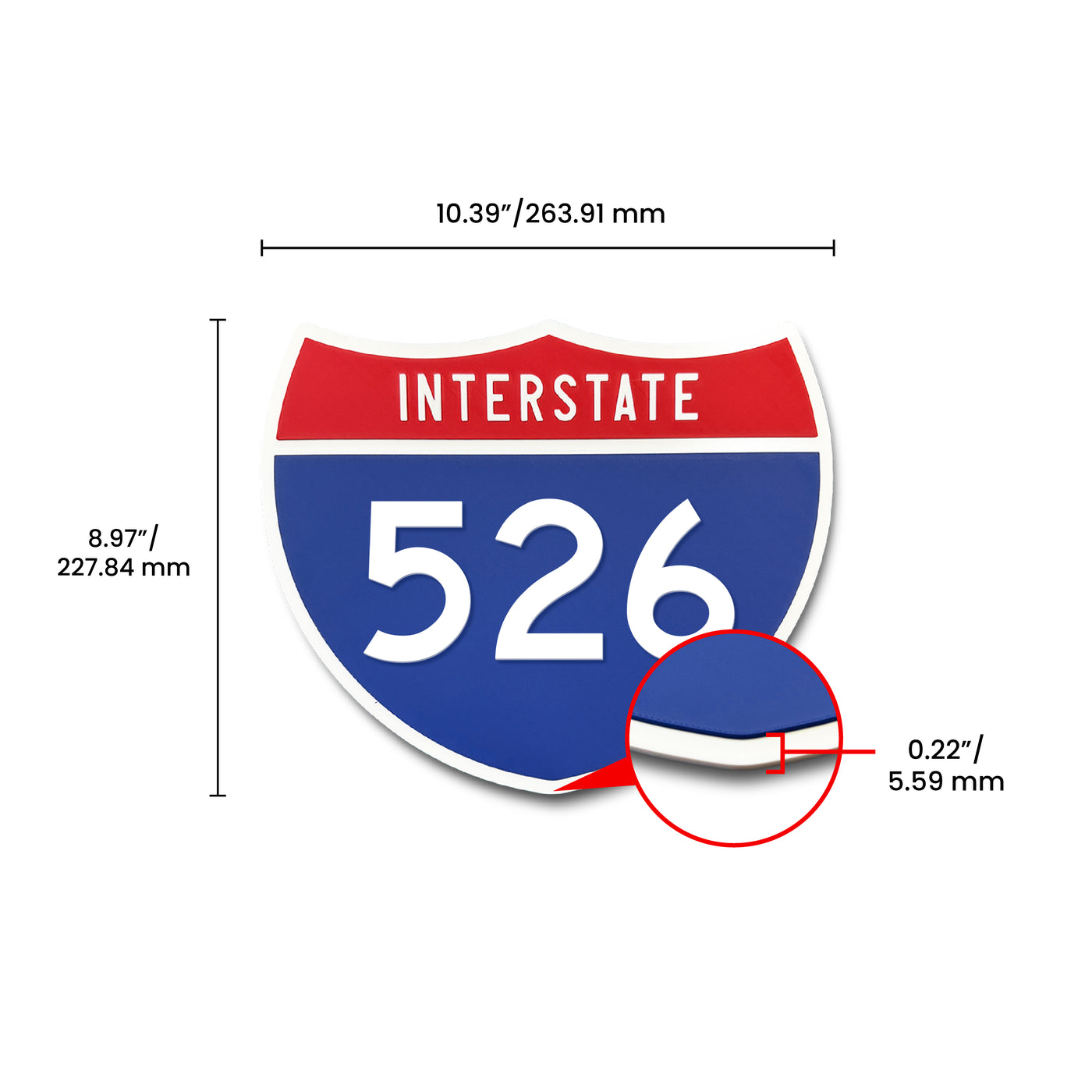 Interstate 526 Number Only road sign replica dimension view