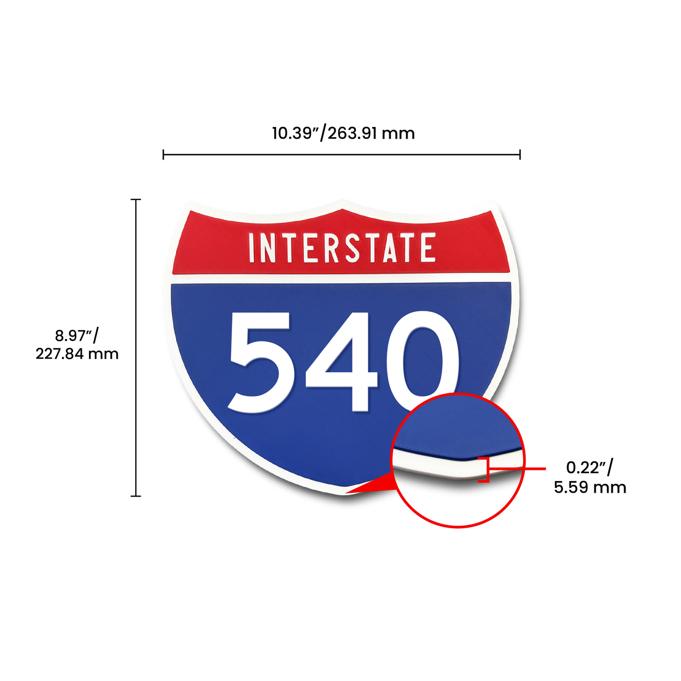 Interstate 540 Number Only road sign replica dimension view