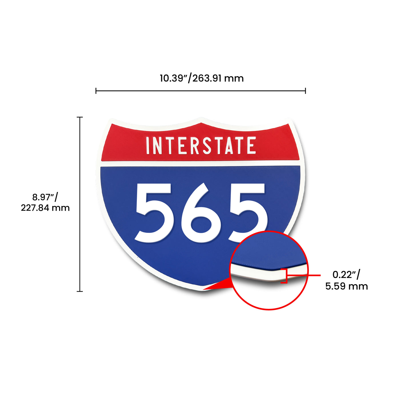 Interstate 565 Number Only road sign replica dimension view