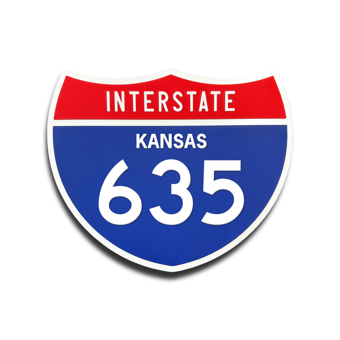 Interstate 635 Kansas road sign replica front view