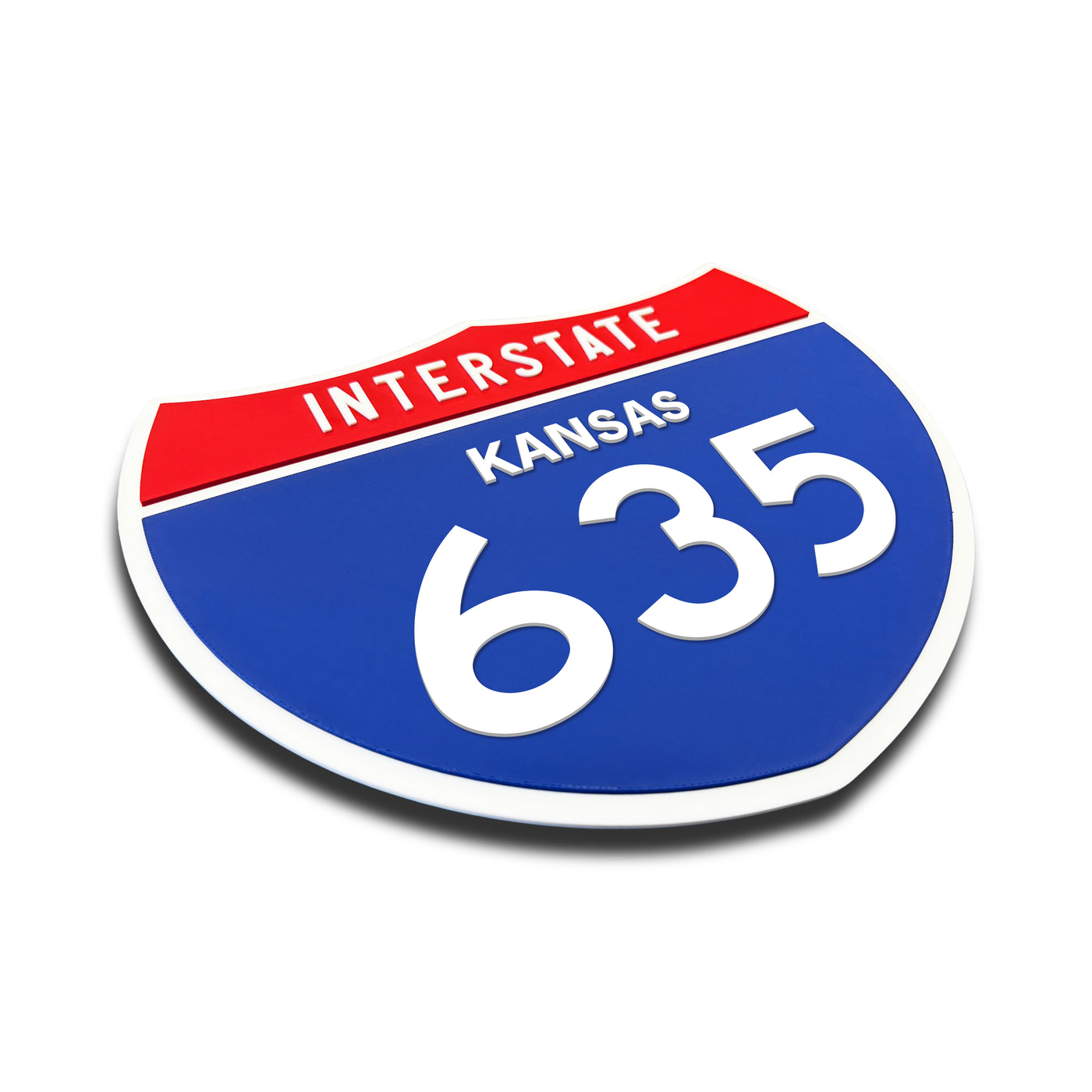 Interstate 635 – Kansas road sign replica three-quarter view