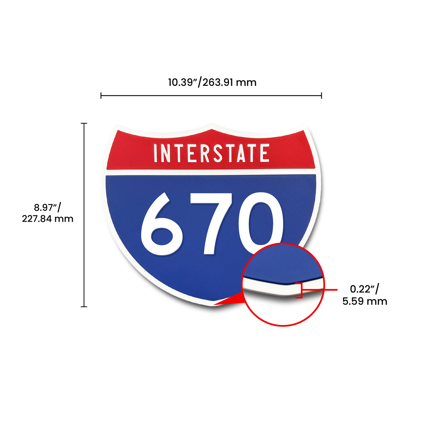 Interstate 670 Number Only road sign replica dimension view