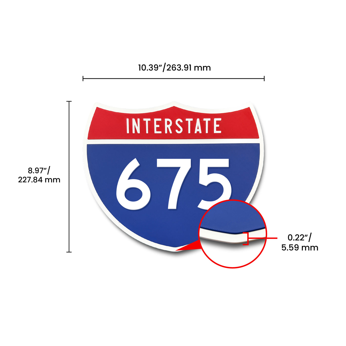 Interstate 675 Number Only road sign replica dimension view